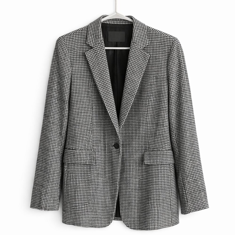 Massimo Dutti Black and White Checkered Blazer